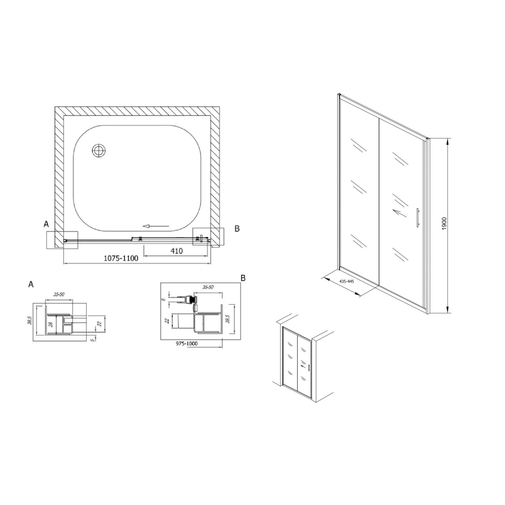 Kolpa San SQ Line 110 Chrome tuš vrata samostojeća dvodelna visine 1900mm sa kaljenim Chinchila staklom debljine 5/6mm 511600