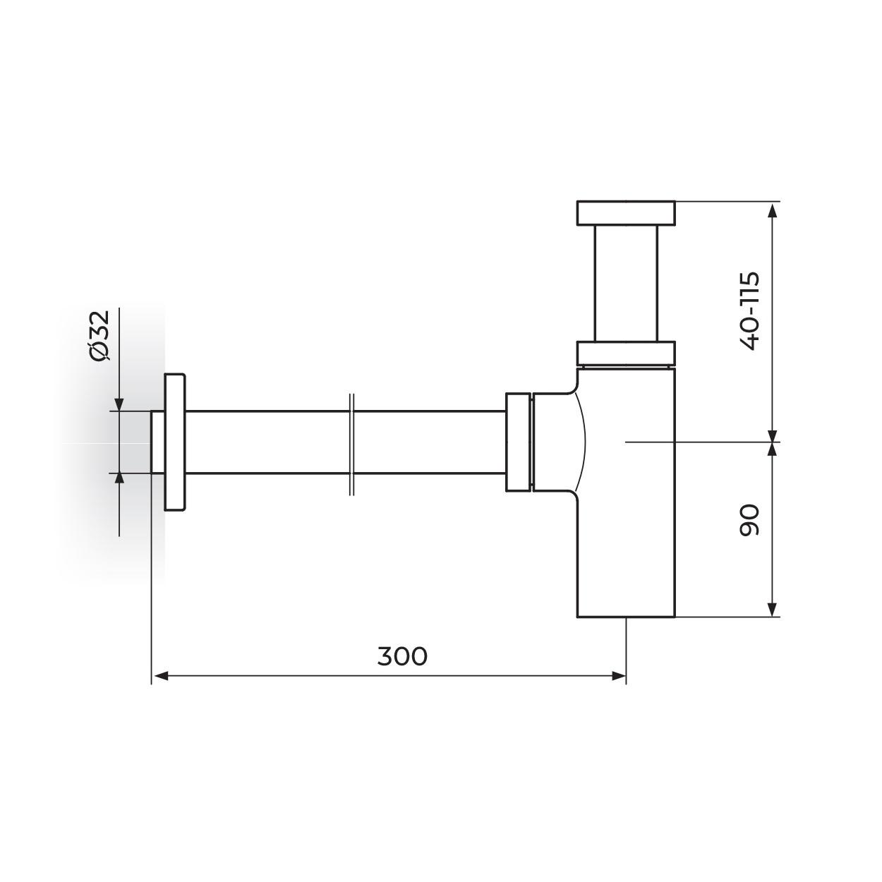 Rosan Dark Matt Black sifon za umivaonik 5/4