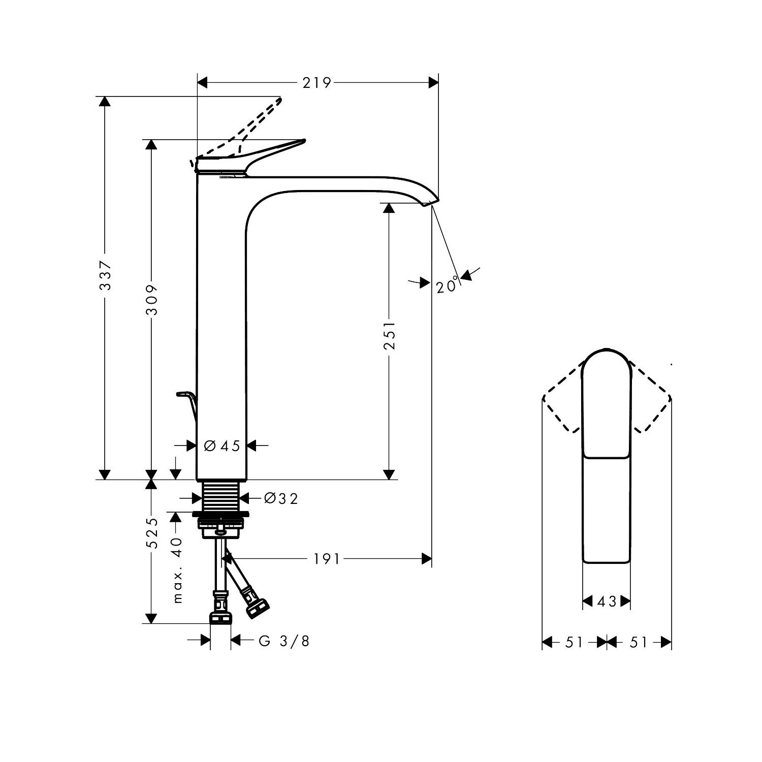 Hansgrohe Vivenis 250 Matt Black baterija (slavina) za umivaonik sa odlivnim ventilom sifona pop-up 75040670