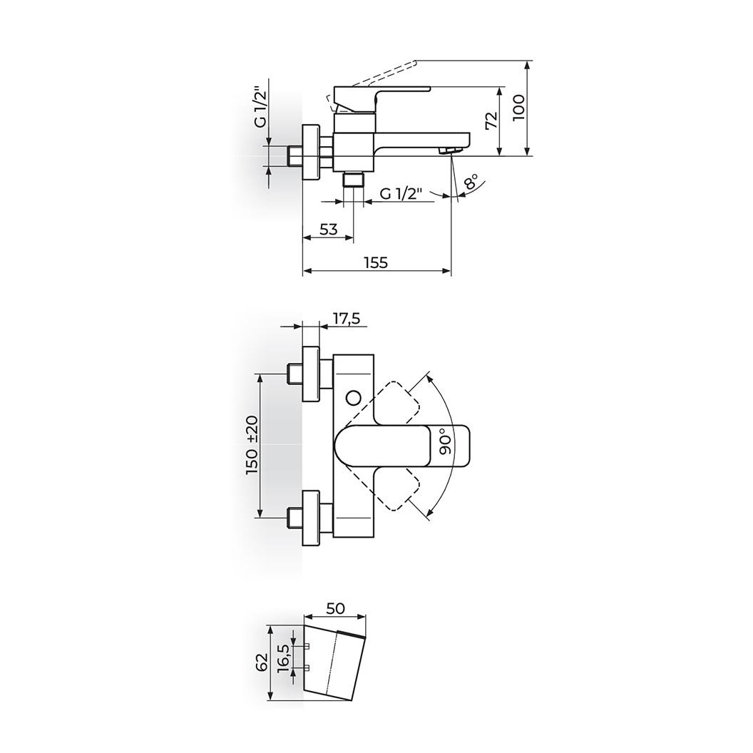 Rosan S2 Black baterija (slavina) za tuš sa izlivom i ručnim tuš setom 233101B