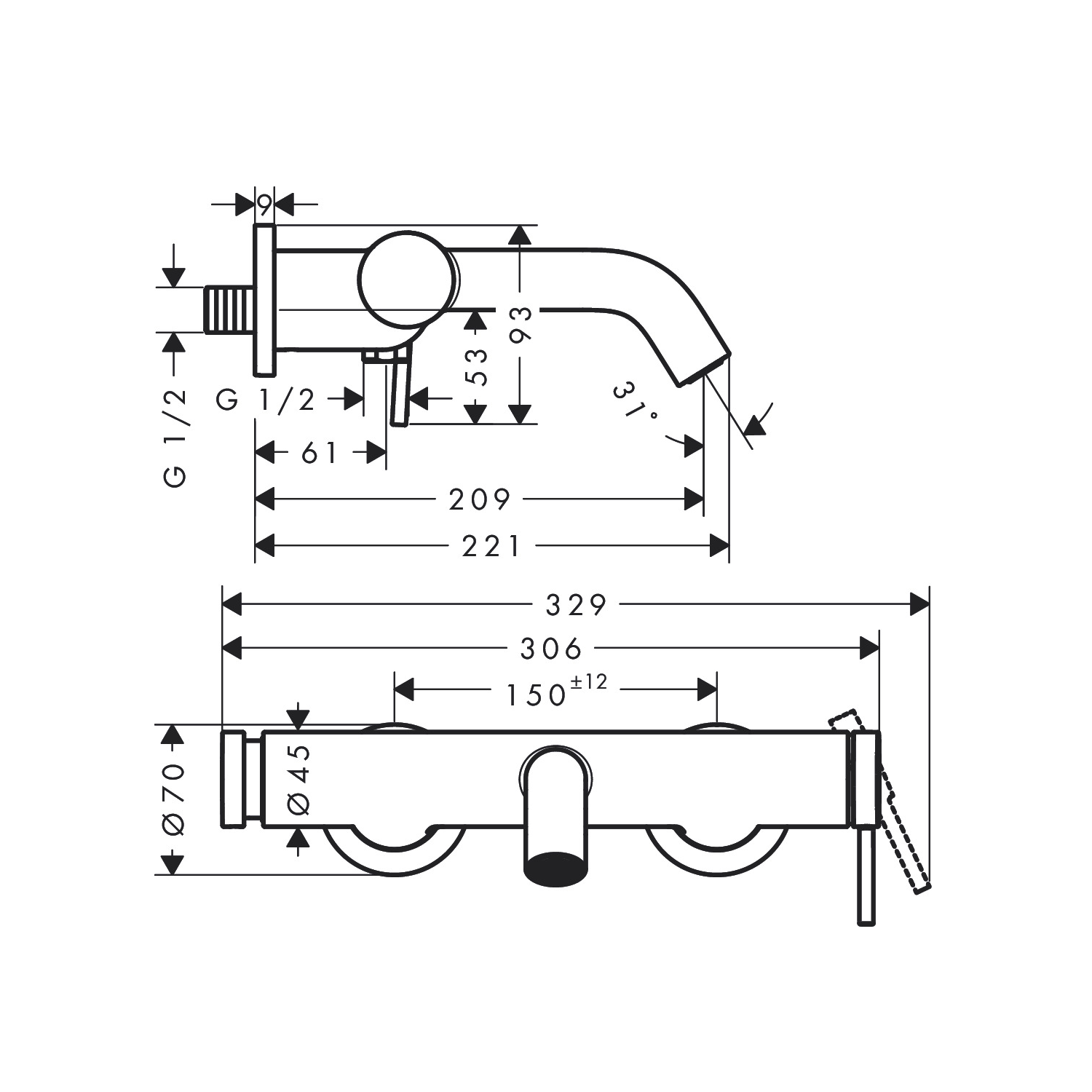 Hansgrohe Tecturis S Chrome baterija (slavina) za kadu 73422000