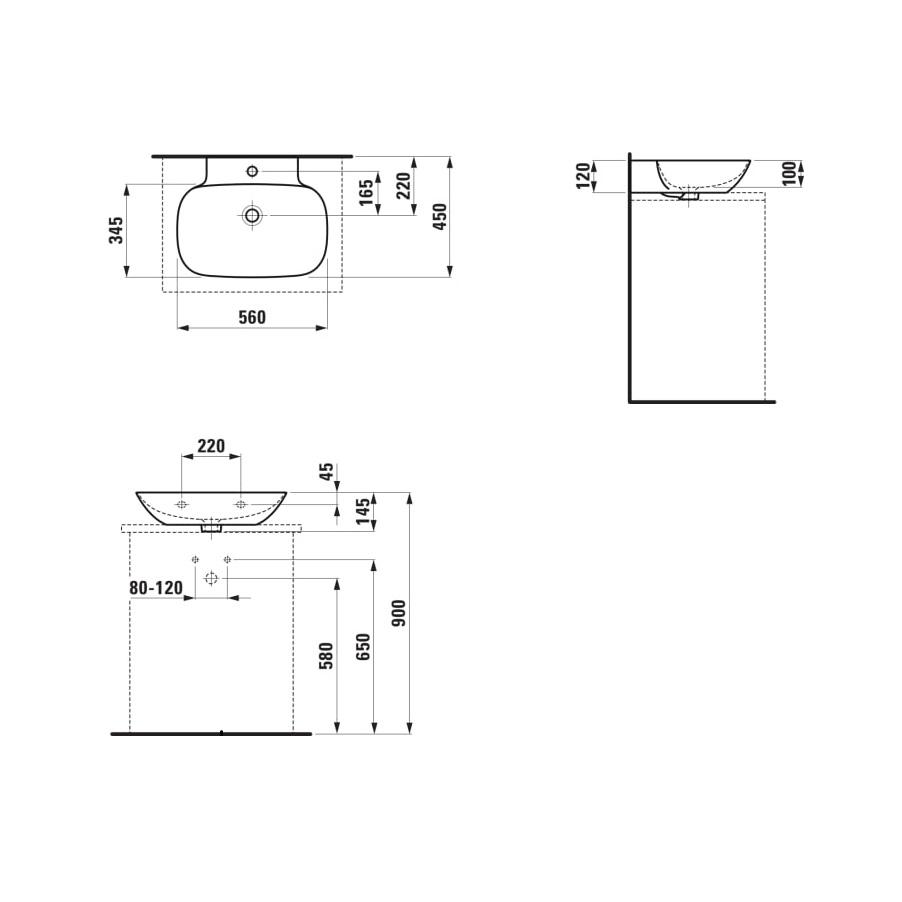 Laufen Ino White umivaonik (lavabo) 56x45x14,5 konzolni i nadgradni sa rupom za bateriju i prelivom 8.1630.2.000.104.1