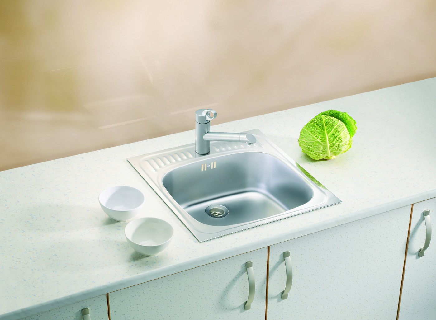 Alveus Basic 130 NAT sudopera ugradna četvrtasta prohromska 46,5x46,5x16 sa rupom za slavinu, prelivom i odvodnim otvorom 1008825