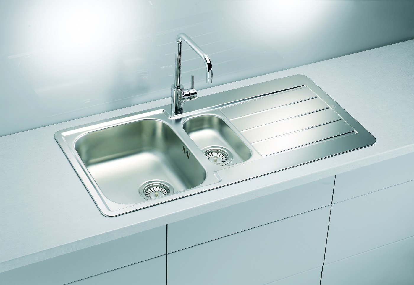 Alveus Line 10 NAT sudopera ugradna četvrtasta prohromska 98x50x16 sa dve posude, prelivom, odlivnim ventilom sifona i sifonom 1064281