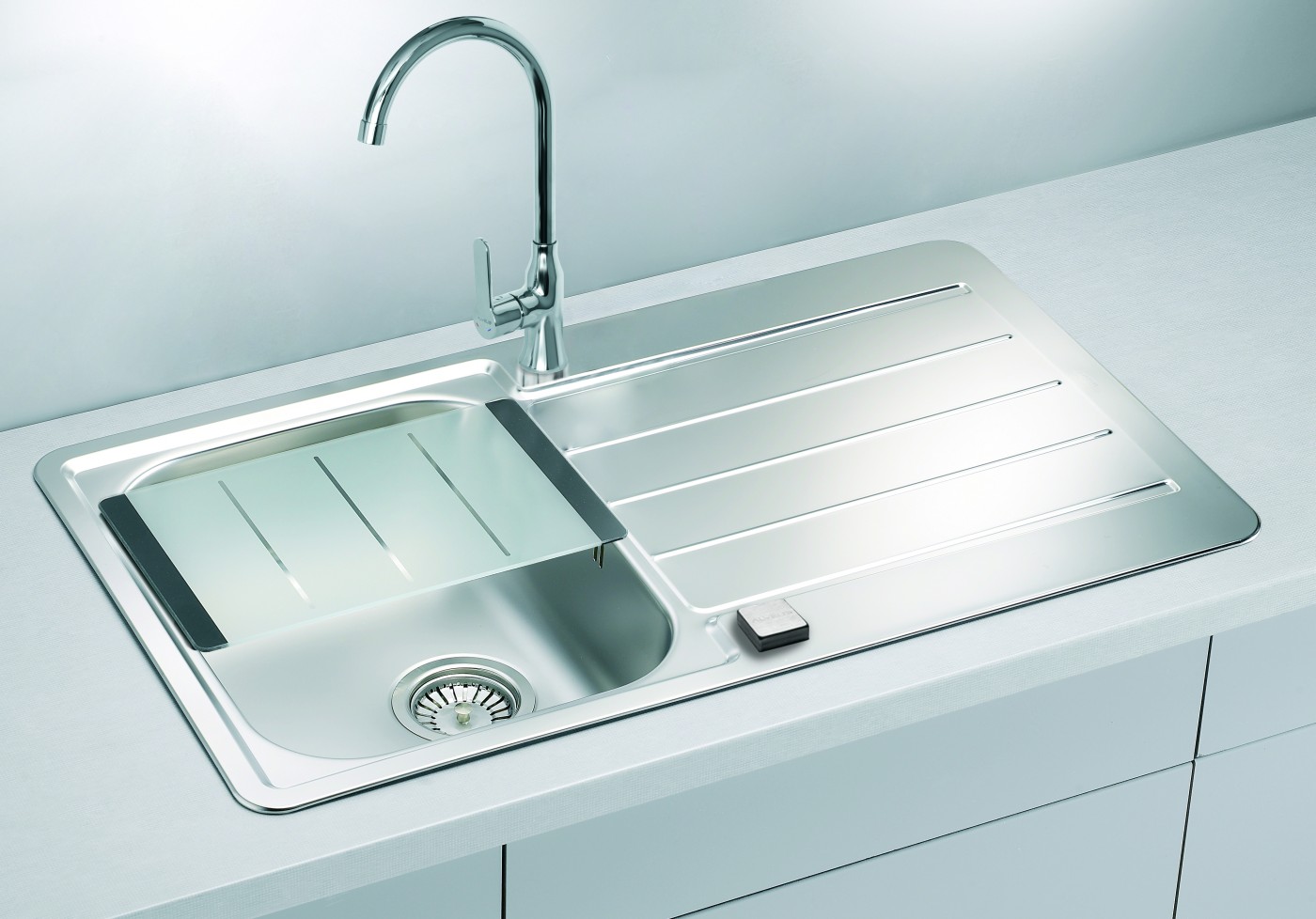 Alveus Line 20 NAT sudopera ugradna četvrtasta prohromska 86x50x16 sa ocednom površinom, prelivom, odlivnim ventilom sifona i sifonom 1065560