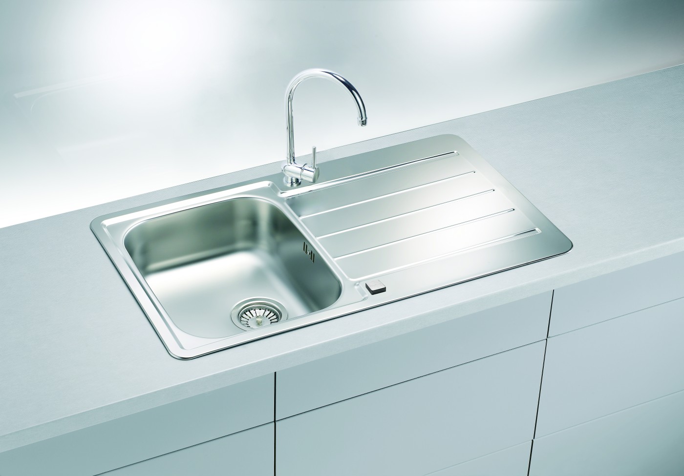 Alveus Line 20 NAT sudopera ugradna četvrtasta prohromska 86x50x16 sa ocednom površinom, prelivom, odlivnim ventilom sifona i sifonom 1065560