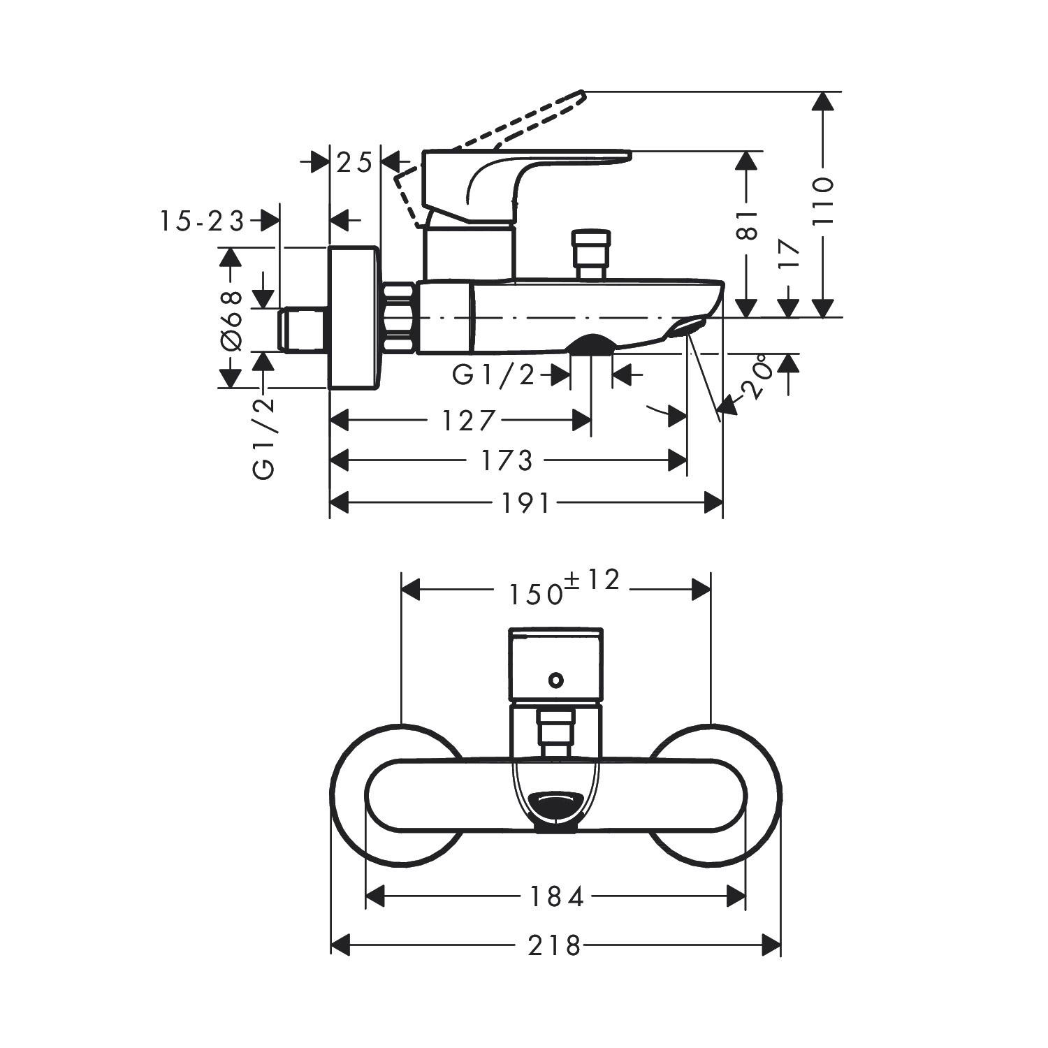 Hansgrohe Rebris S Matt Black baterija (slavina) za ručni tuš sa izlivom 72440670