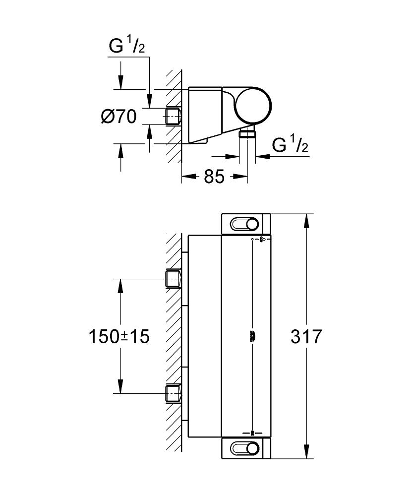 Grohe Grohtherm 2000 Chrome baterija (slavina) za tuš termostatstka zaravnjena policom 34469001