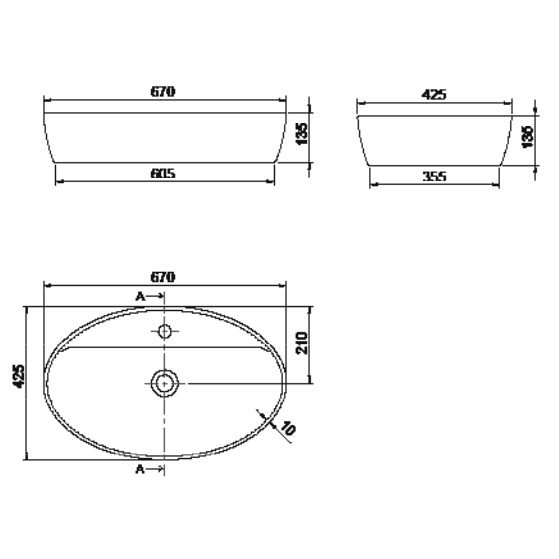 Turkuaz CeraStyle One White umivaonik (lavabo) 67x42,5x13,5 nadgradni sa rupom za bateriju ovalni 76500U