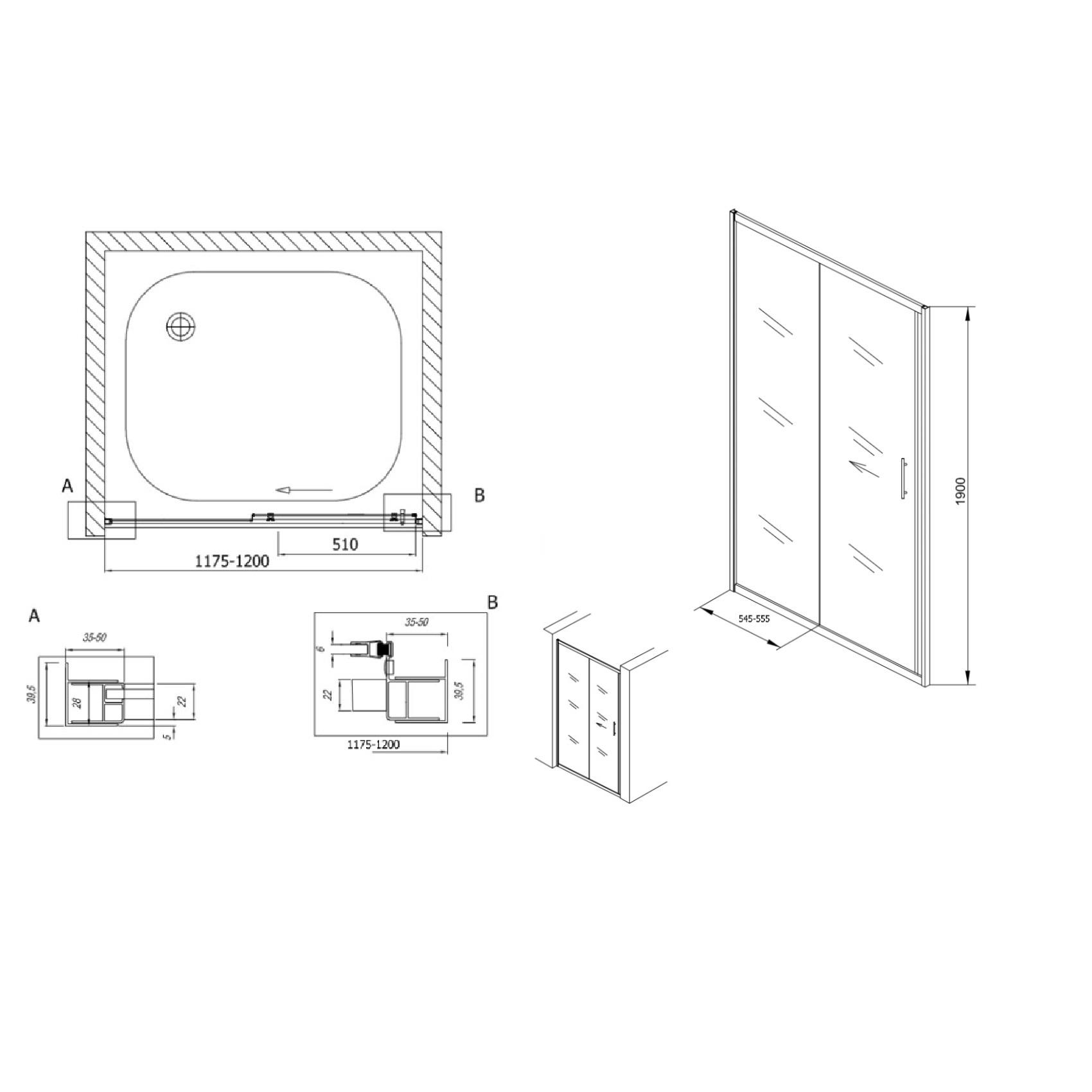 Kolpa San SQ Line 120 Chrome tuš vrata samostojeća dvodelna visine 1900mm sa kaljenim Chinchila staklom debljine 5/6mm 511640