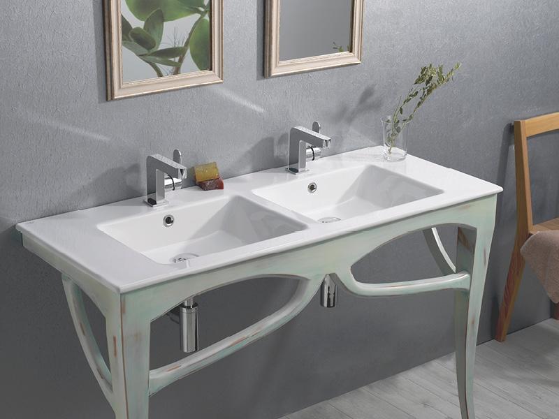 Turkuaz CeraStyle Ibiza White umivaonik (lavabo) 121x51x1,5 konzolni sa duplim koritom, rupom za bateriju i prelivom 50700U