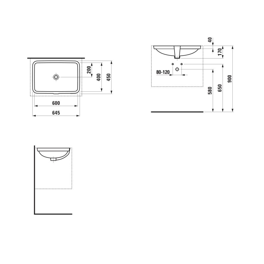 Laufen Pro S White umivaonik (lavabo) 60x40x17 podgradni pravougaoni sa prelivom 8.1196.9.000.109.1