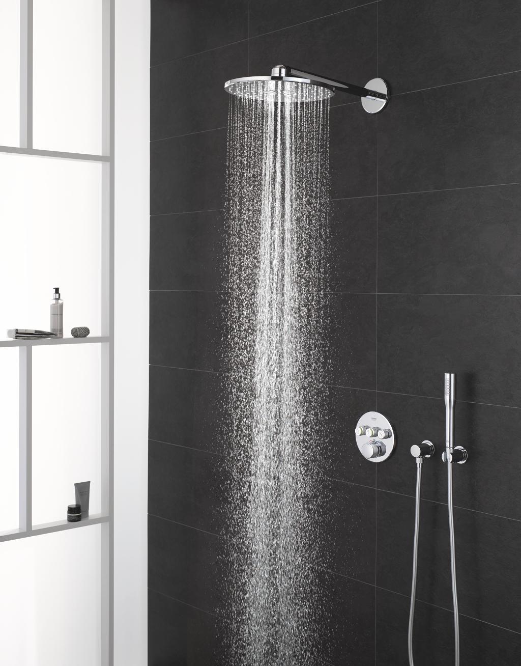 Grohe Rainshower Cosmopolitan 310 Brushed Cool Sunrise nadglavni tuš okrugli sa 1 mlazom i držačem nadglavnog tuša zidnim od 380mm 26066GN0