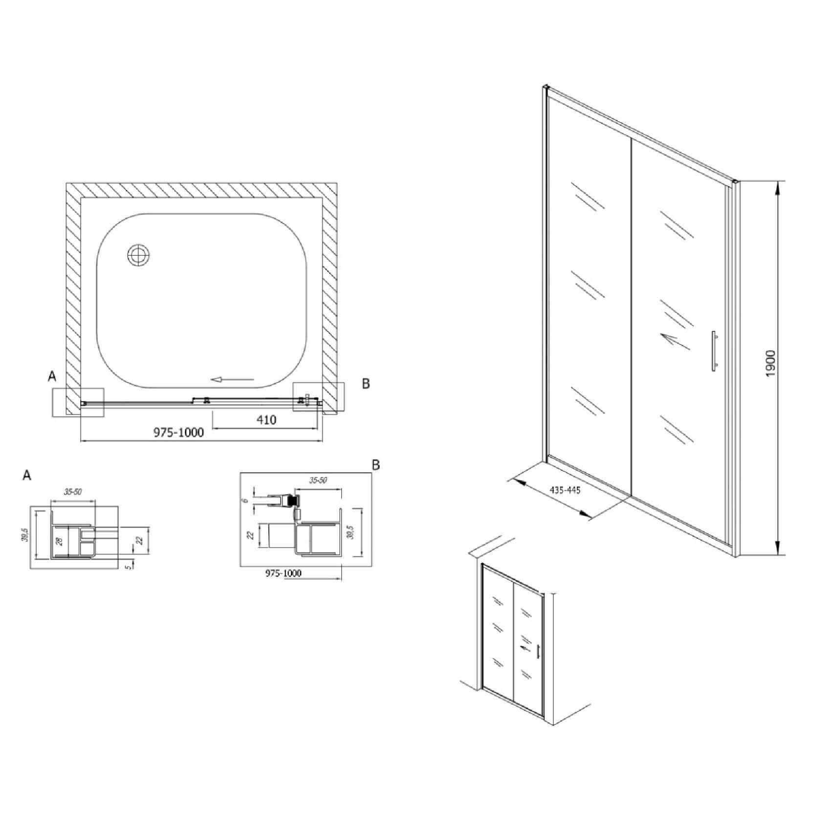 Kolpa San SQ Line 100 Chrome tuš vrata samostojeća dvodelna visine 1900mm sa kaljenim providnim staklom debljine 5/6mm 511580