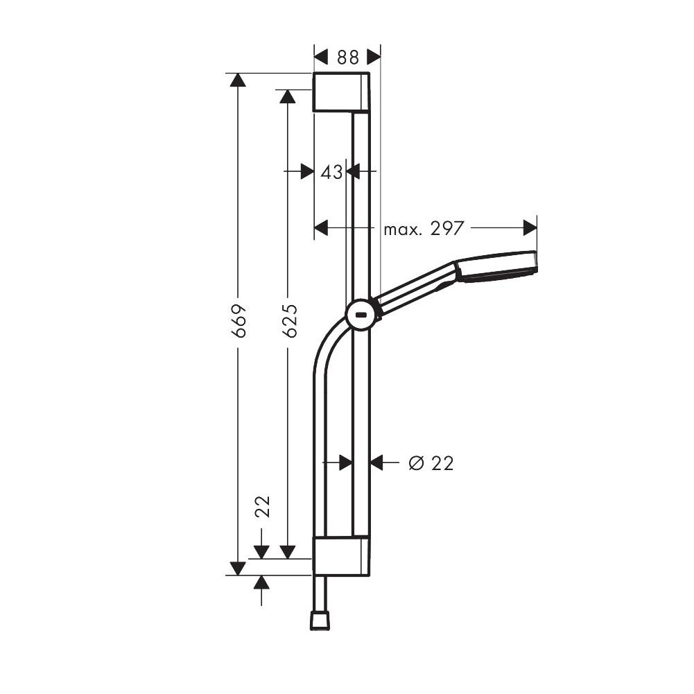 Hansgrohe Pulsify Select S 105 Chrome tuš set: ručni tuš sa 3 mlaza, Isiflex'B 1600 crevo za tuš i usponska šipka sa kliznim držačem 24161000