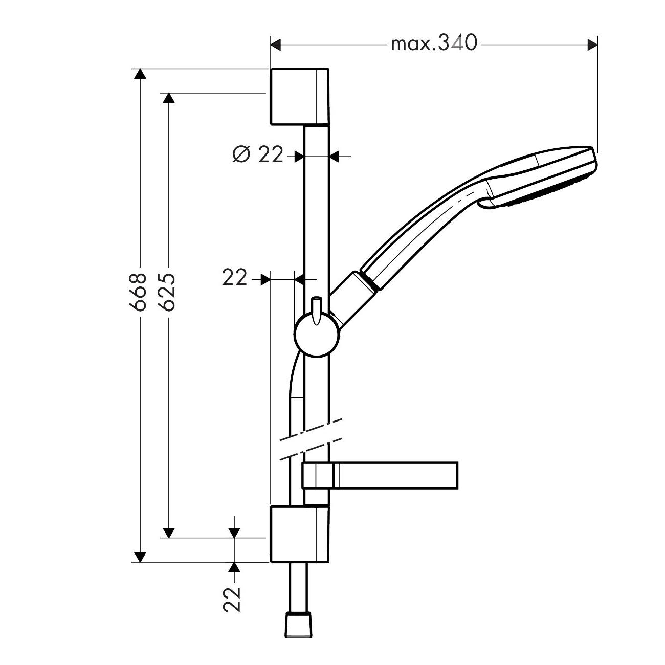 Hansgrohe Croma 100 Chrome tuš set: ručni tuš sa 3 mlaza, Isiflex'B 1600 crevo za tuš i usponska šipka sa kliznim držačem i policom 27775000
