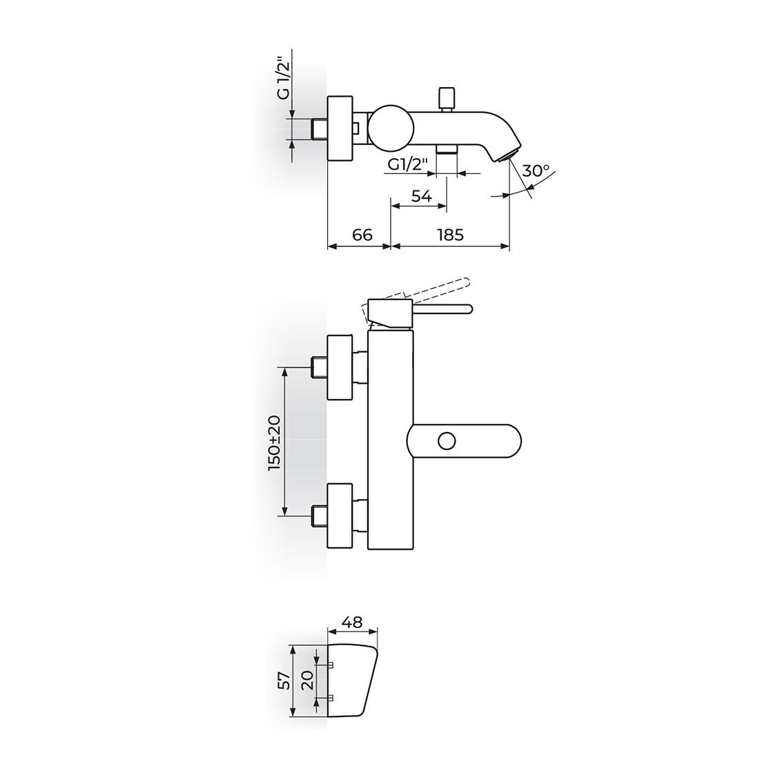 Rosan Zerro Chrome baterija (slavina) za tuš sa izlivom i ručnim tuš setom JZ33101