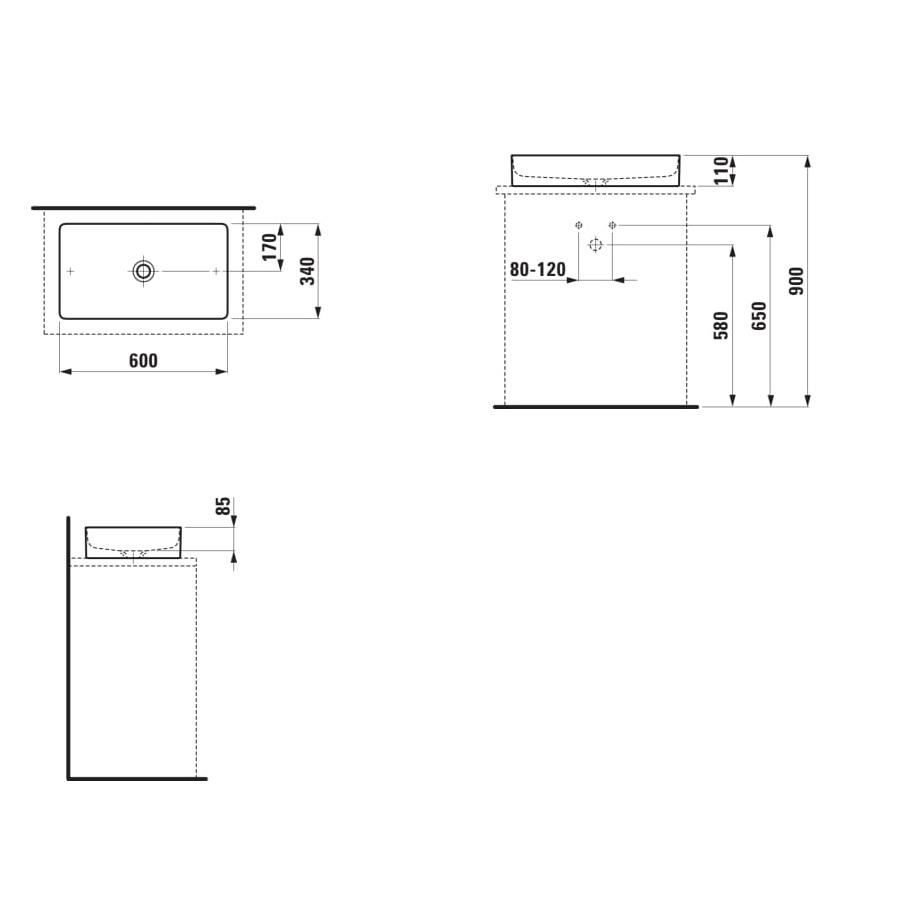 Laufen Living Square White umivaonik (lavabo) 60X34x11 pravougaoni nadgradni bez preliva  8.1143.4.400.112.1