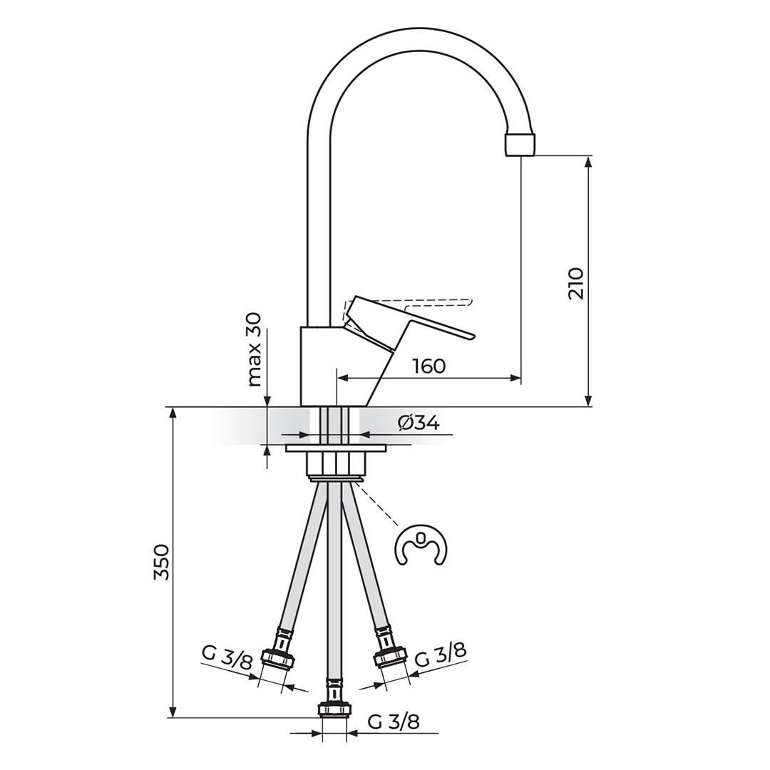 Rosan Smart 210 Chrome baterija (slavina) za sudoperu sa 3 cevi sa pokretnom lulom JA382003