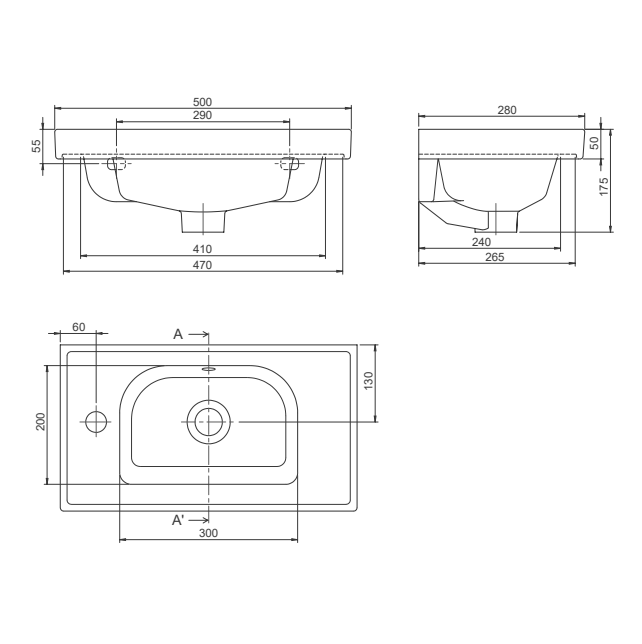 Turkuaz CeraStyle Frame White umivaonik (lavabo) 50x28x5 konzolni sa rupom za bateriju levo i prelivom 1800U