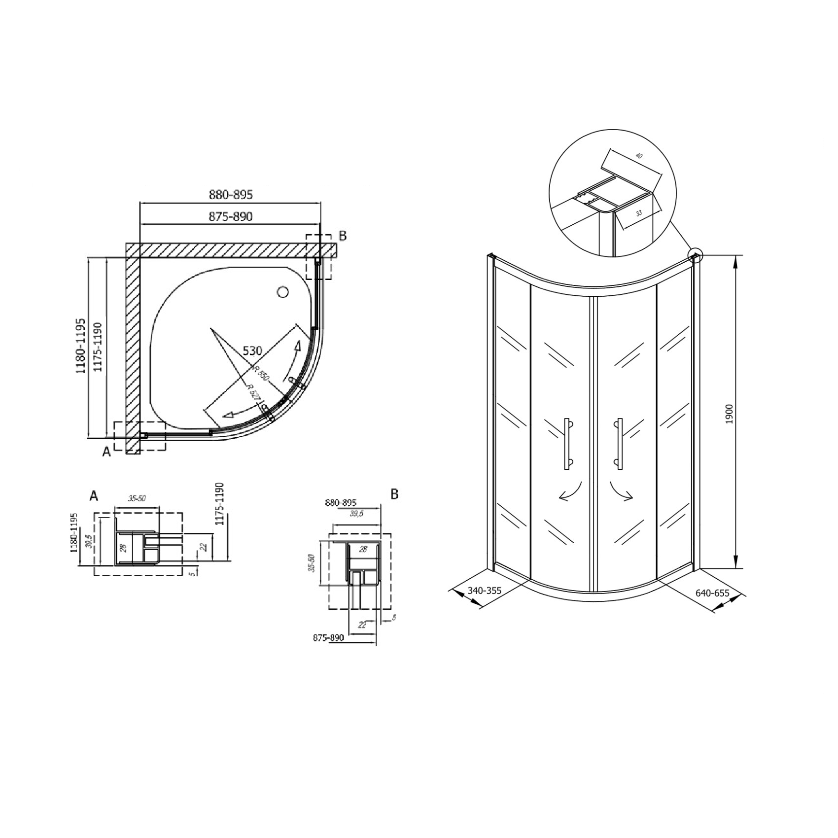 Kolpa San SQ Line 90x120 Chrome tuš kabina polukružna visine 1900mm sa kaljenim providnim staklom debljine 5/6mm 511540