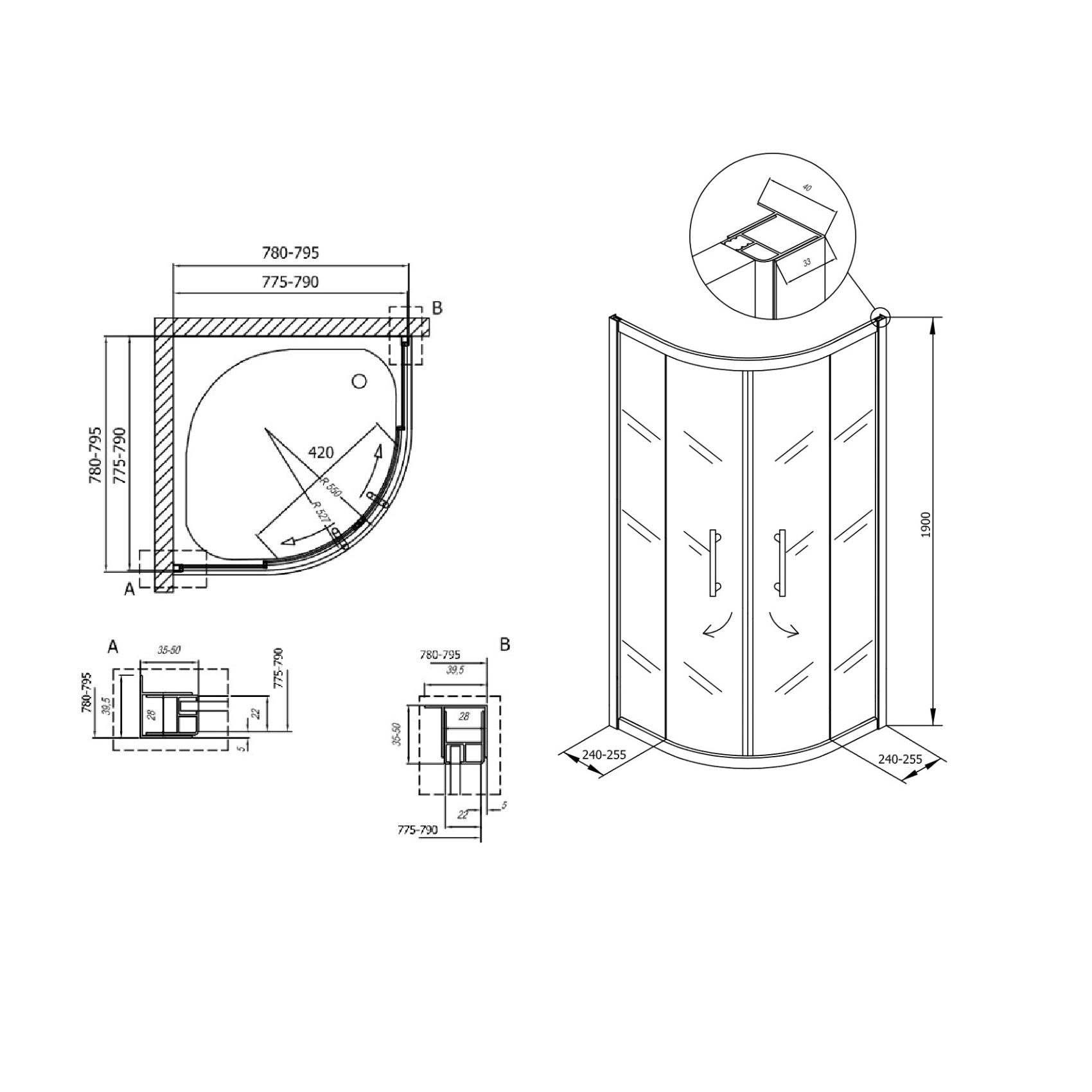 Kolpa San SQ Line 80x80 White tuš kabina polukružna visine 1900mm sa kaljenim providnim staklom debljine 5/6mm 511070