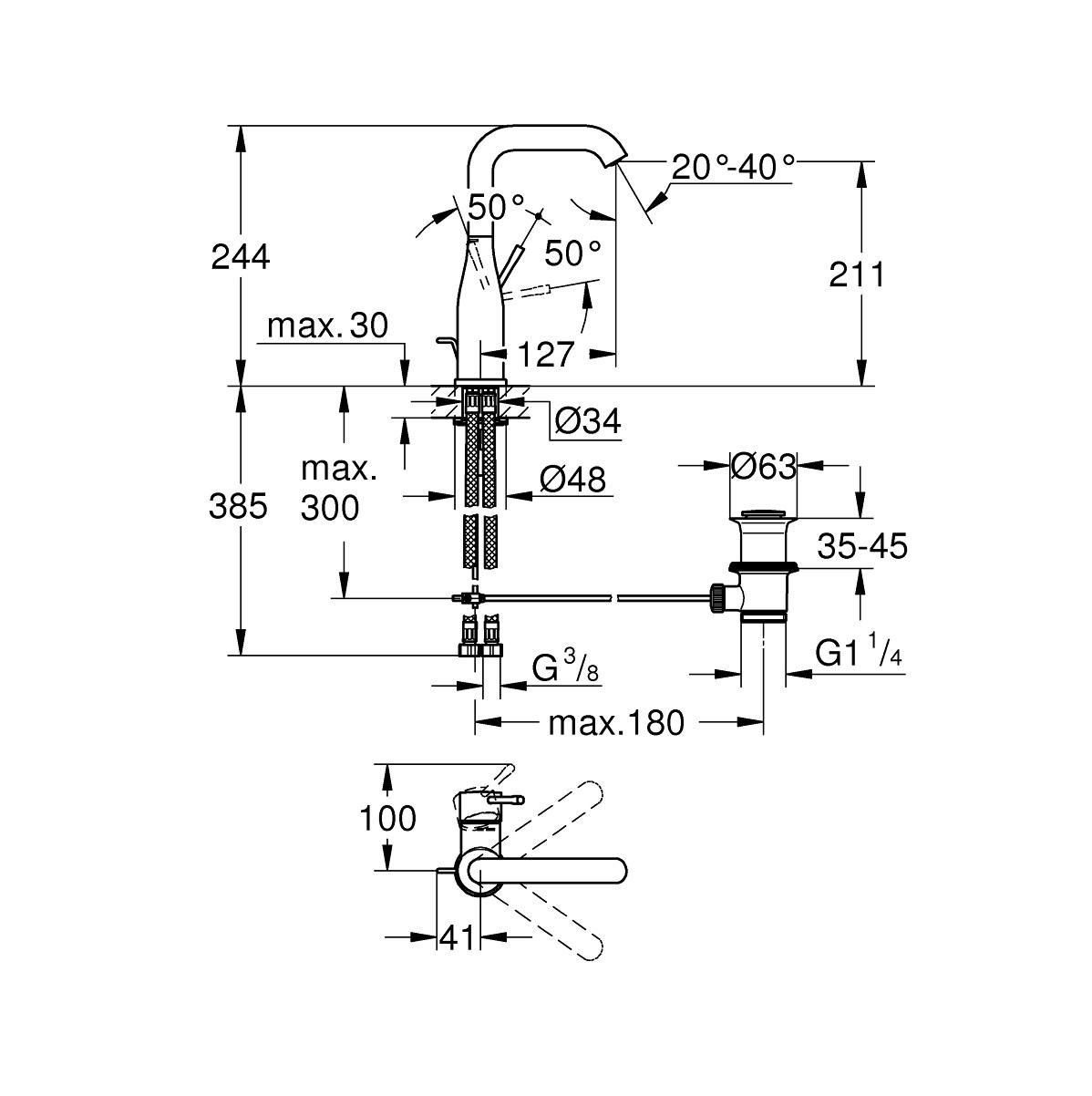 Grohe Essence 210 Brushed Hard Graphite baterija (slavina) za umivaonik sa odlivnim ventilom sifona 32628AL1