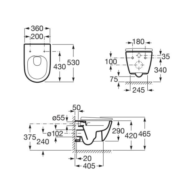 Roca Ona Rimless White WC šolja 36x53x35 konzolna ovalna A346687000
