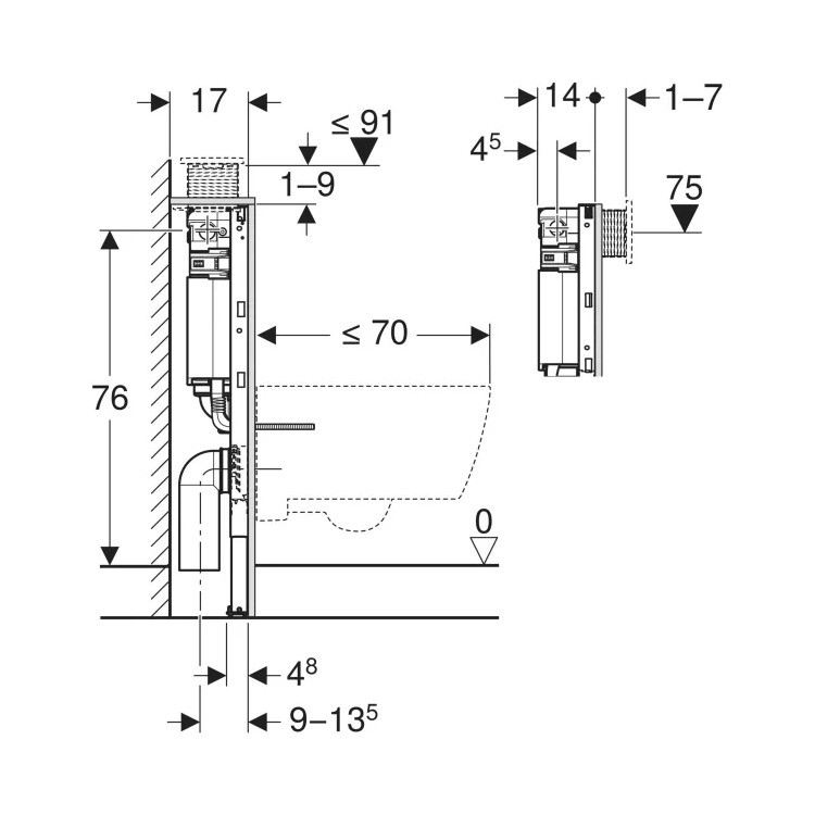 Geberit Duofix Omega 12 ugradni vodokotlić visine 82cm sa setom za kačenje, priključcima i zvučnom izolacijom za tastere odozgo ili čeono 111.011.00.2