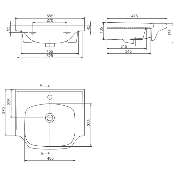 Turkuaz CeraStyle New Classic White umivaonik (lavabo) 55,5x47,5x5,5 konzolni sa rupom za bateriju i prelivom 81100U
