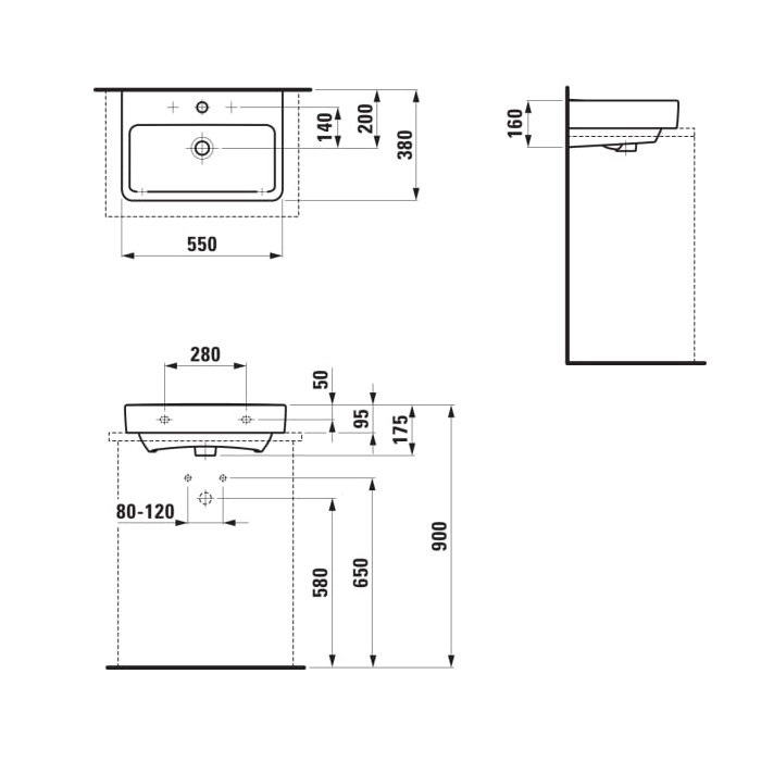 Laufen Pro S White umivaonik (lavabo) 55x38x9,5 konzolni sa rupom za bateriju 8.1795.8.000.104.1