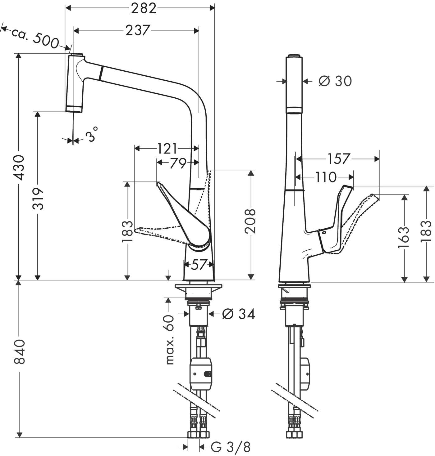 Hansgrohe Metris M71 320 Chrome baterija (slavina) za sudoperu sa izvlačećim tušem 2 mlaza 14820000