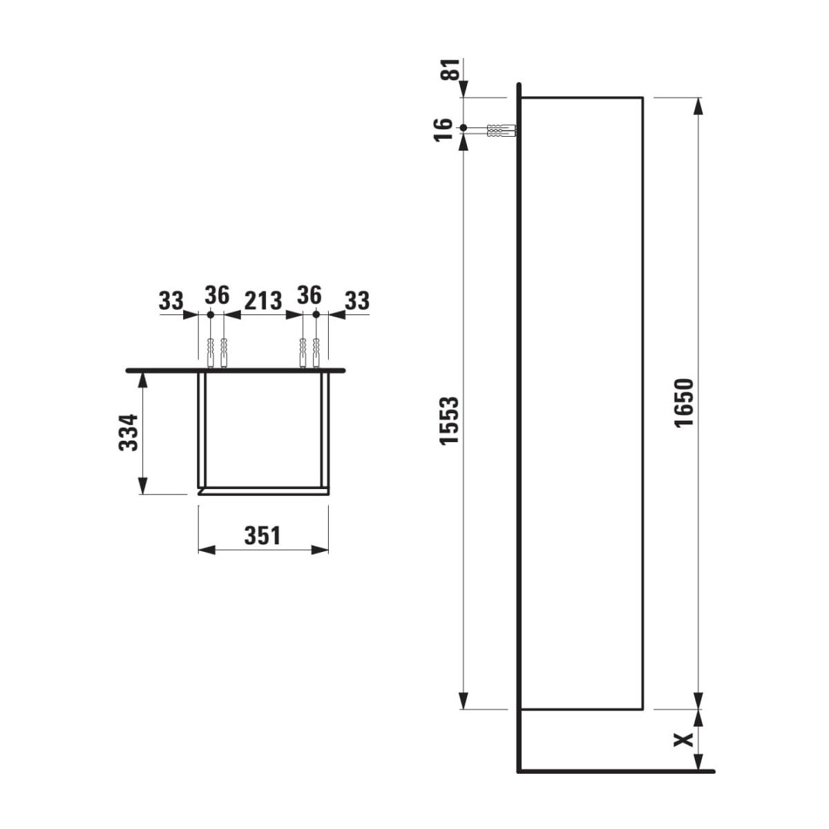 Laufen Il Bagno Alessi Noce Canaletto - Real Wood Veneer konzolni visoki ormar (vertikala) 35,1x33,4x165 sa jednim vratima sa mehanizmom mekog zatvaranja, integrisanom ručkom na levoj strani i četiri police od zadimljenog stakla 4.3046.2.097.630.1