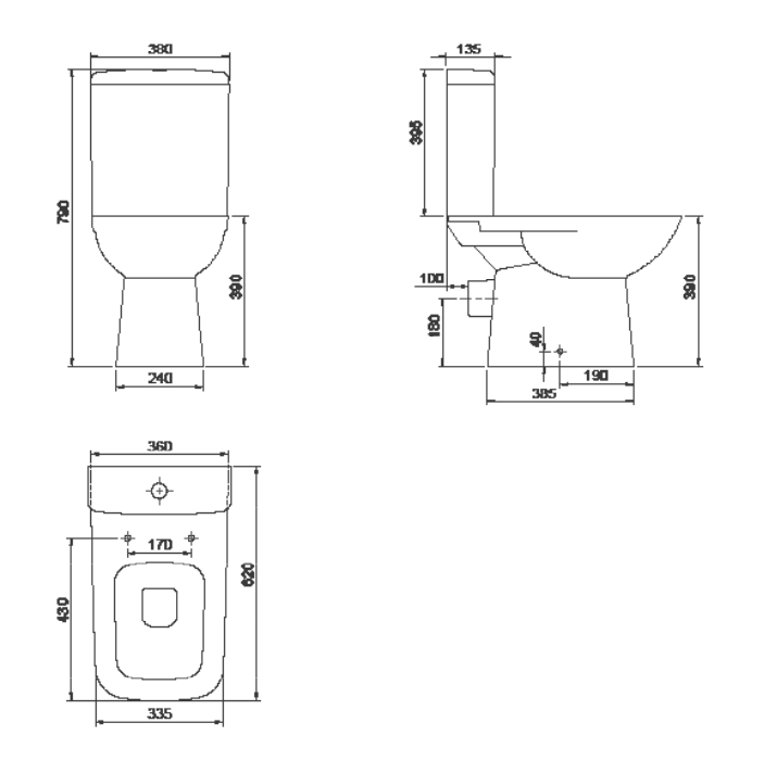 Turkuaz CeraStyle Duru White monoblok sa odvodom u zid (baltik) sa ispiračem 33,5x62x79 28800P
