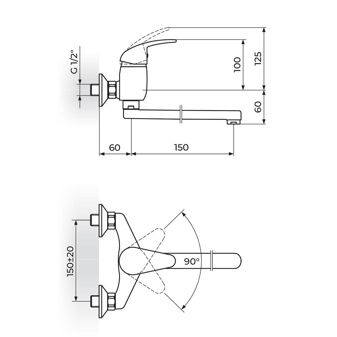 Rosan King 150 Chrome zidna baterija (slavina) za umivaonik/sudoperu J321015
