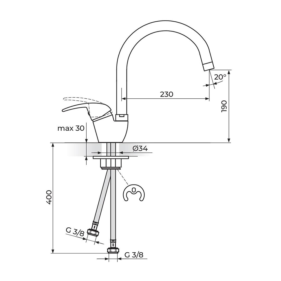 Rosan King 190 Chrome baterija (slavina) za sudoperu sa izlivom dužine 230mm od tela baterije J382201