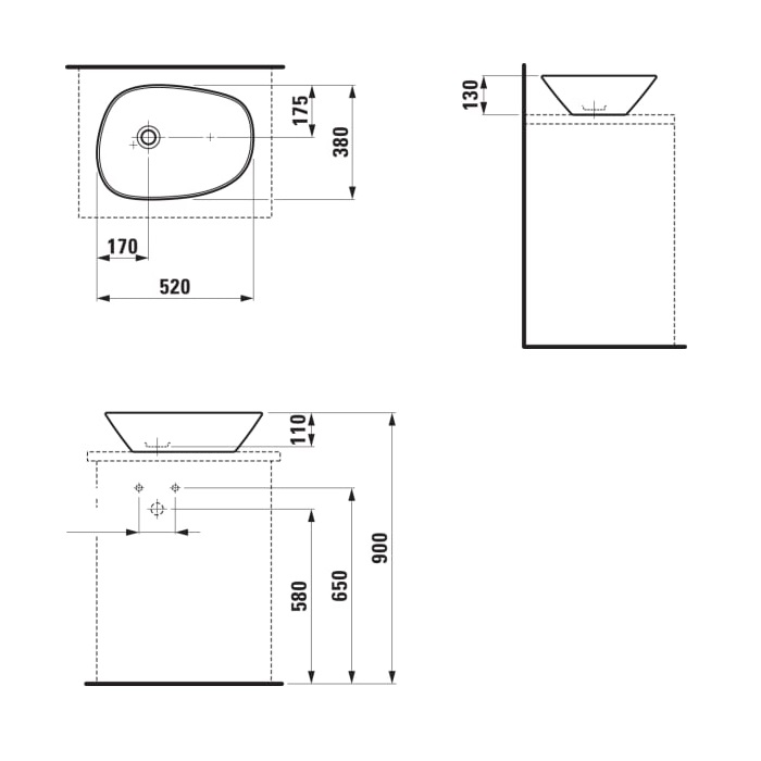 Laufen Palomba White umivaonik (lavabo) 52x38x13 nadgradni 8.1680.2.000.112.1 