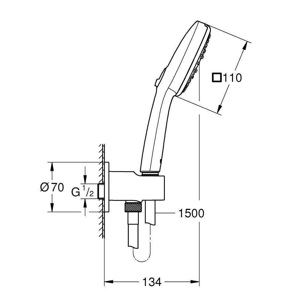 Grohe Tempesta Cube 110 Chrome Set ručni tuš sa 3 mlaza četvrtasti,  zidni priključak za crevo sa integrisanim držačem za tuš i Relexaflex 1500 crevo za tuš 26910003