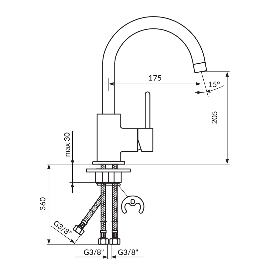 Rosan Dark 205 Matt Black baterija (slavina) za sudoperu sa 3 cevi JD38103