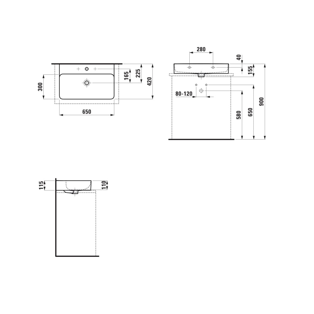 Laufen Val White umivaonik (lavabo) 65x42x11,5 konzolni i nadgradni sa rupom za bateriju i prelivom 8.1628.4.000.104.1