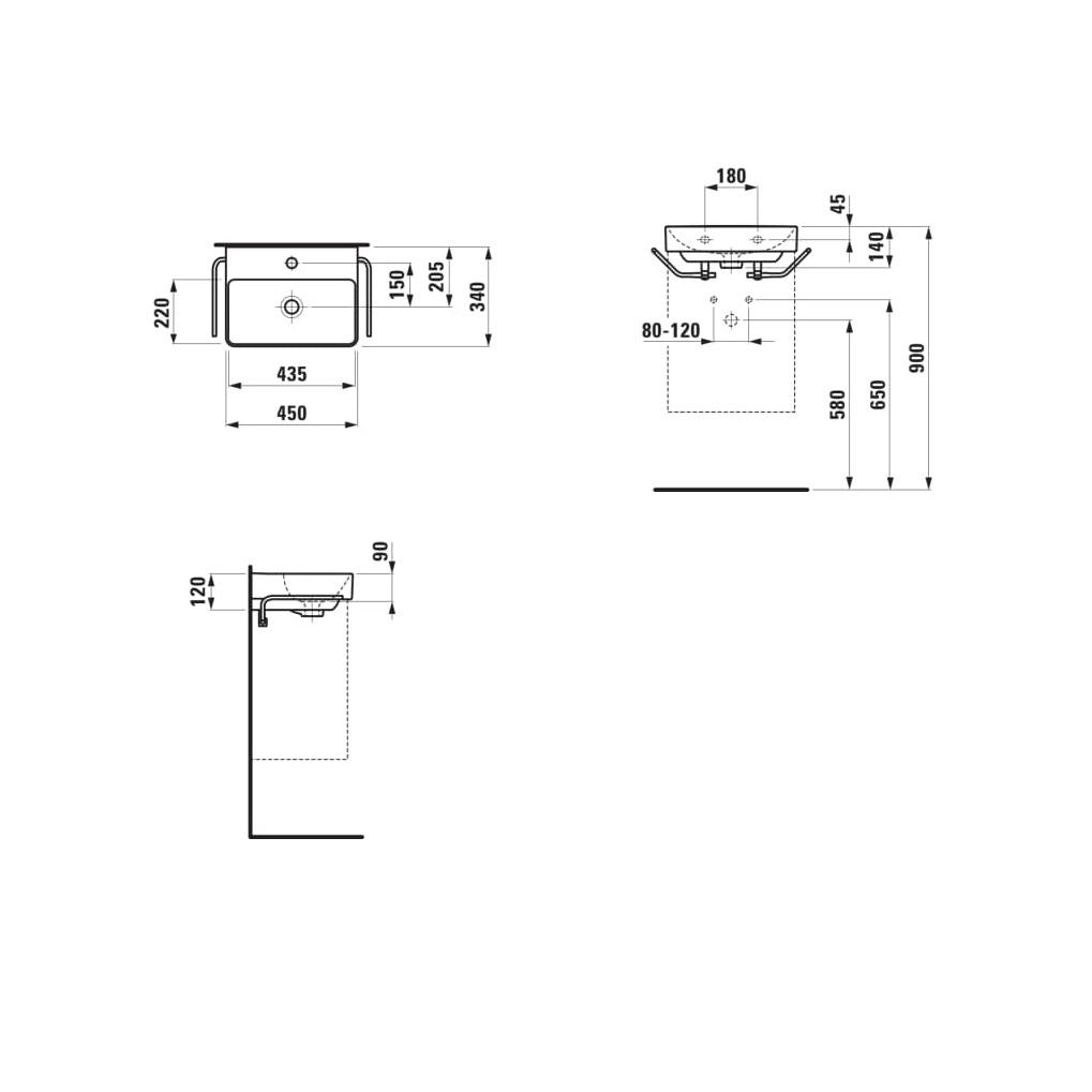 Laufen Pro X White umivaonik (lavabo) 45x34x12 konzolni sa rupom za bateriju i prelivom 8.1586.1.000.104.1