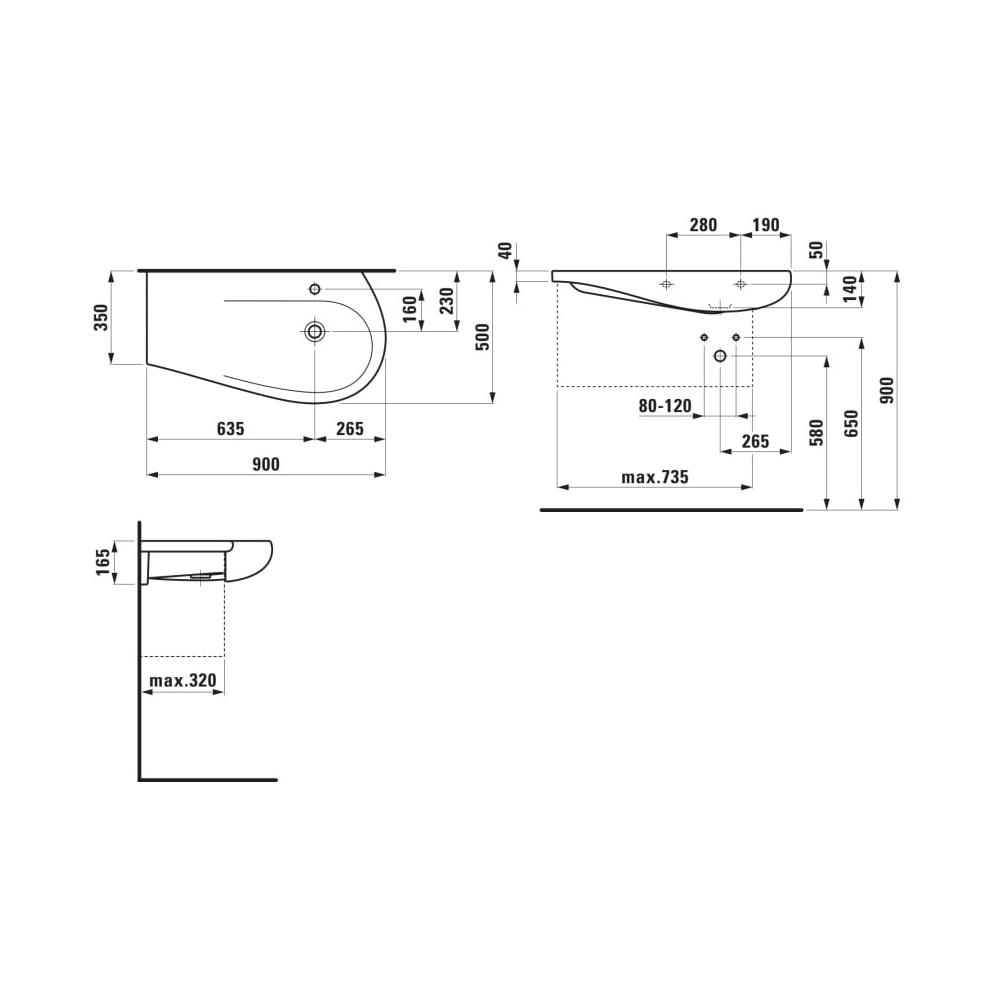 Laufen Il Bagno Alessi White Matt umivaonik (lavabo) 90x50x16,5 konzolni sa rupom za bateriju, prelivom, levim zaravnjanem i keramickim poklopcem odlivnog ventila 8.1497.6.757.104.1