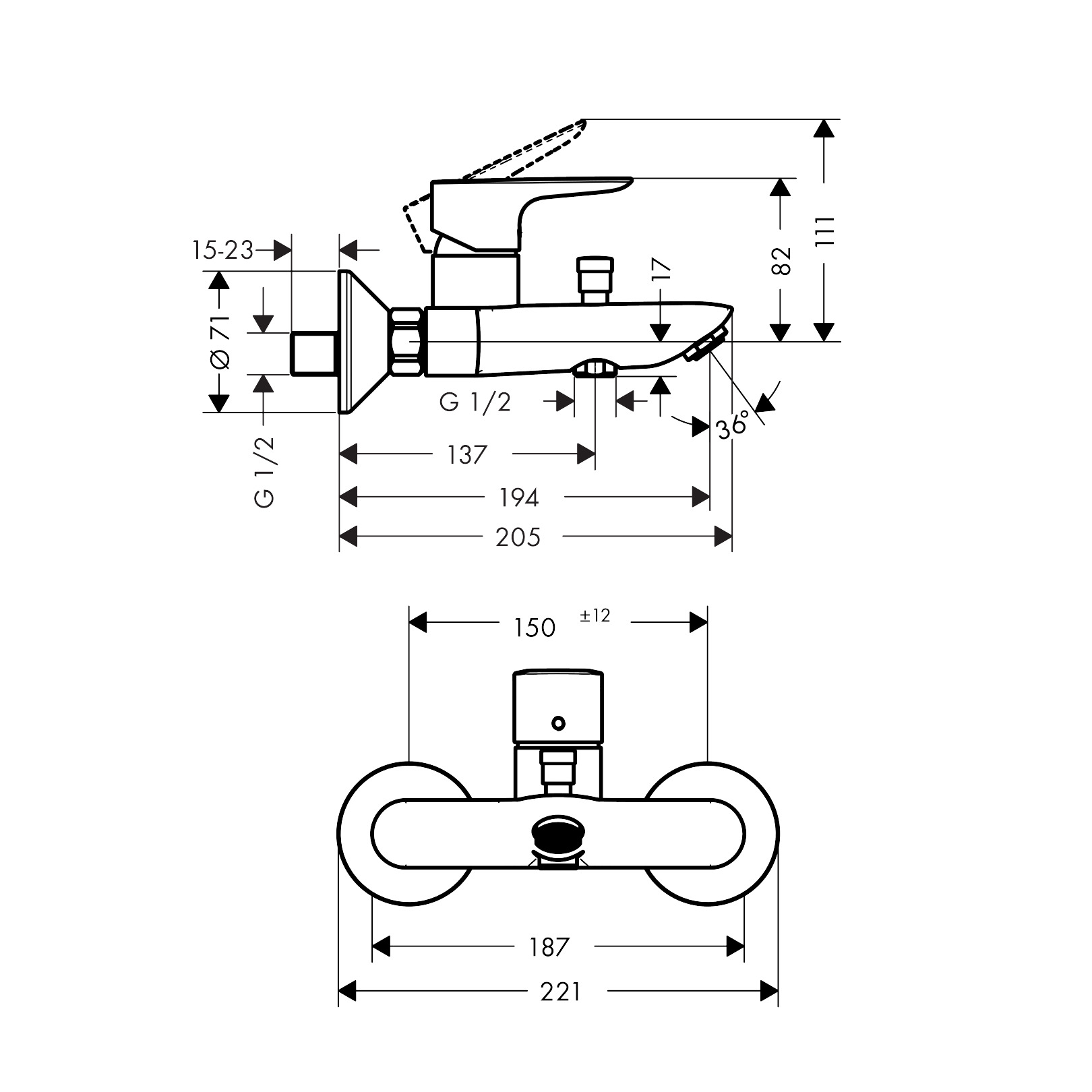 Hansgrohe Talis E Matt Black baterija (slavina) za tuš sa izlivom 71740670