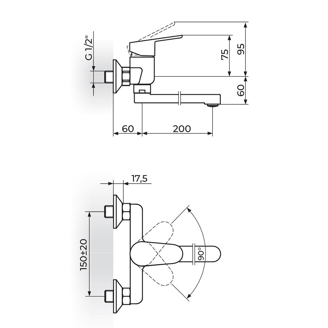 Rosan Smart 200 Chrome baterija (slavina) za umivaonik/lavabo zidna JA321002