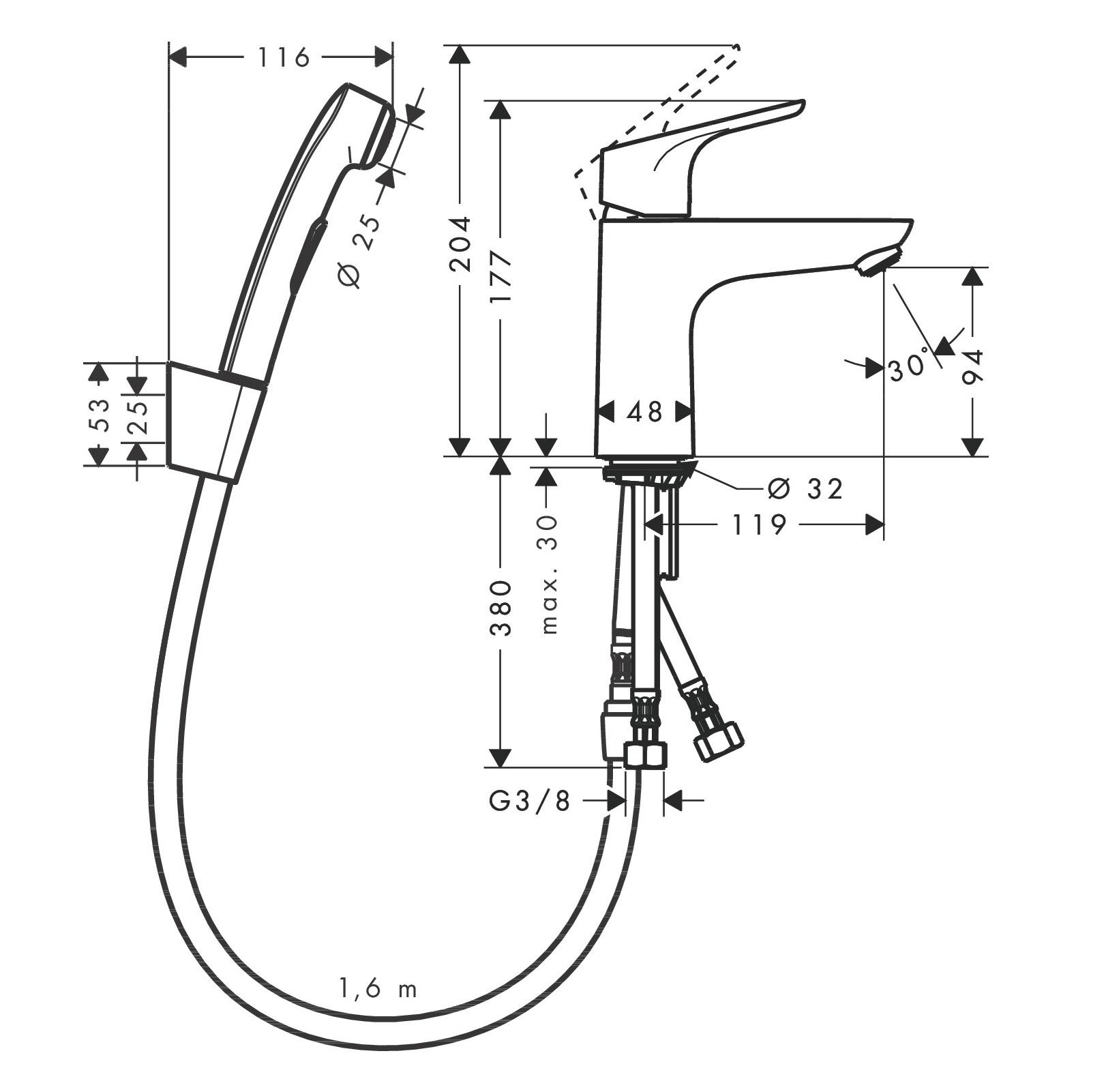 Hansgrohe Focus 100 Chrome baterija (slavina) za umivaonik sa higijenskim tuš setom 31927000