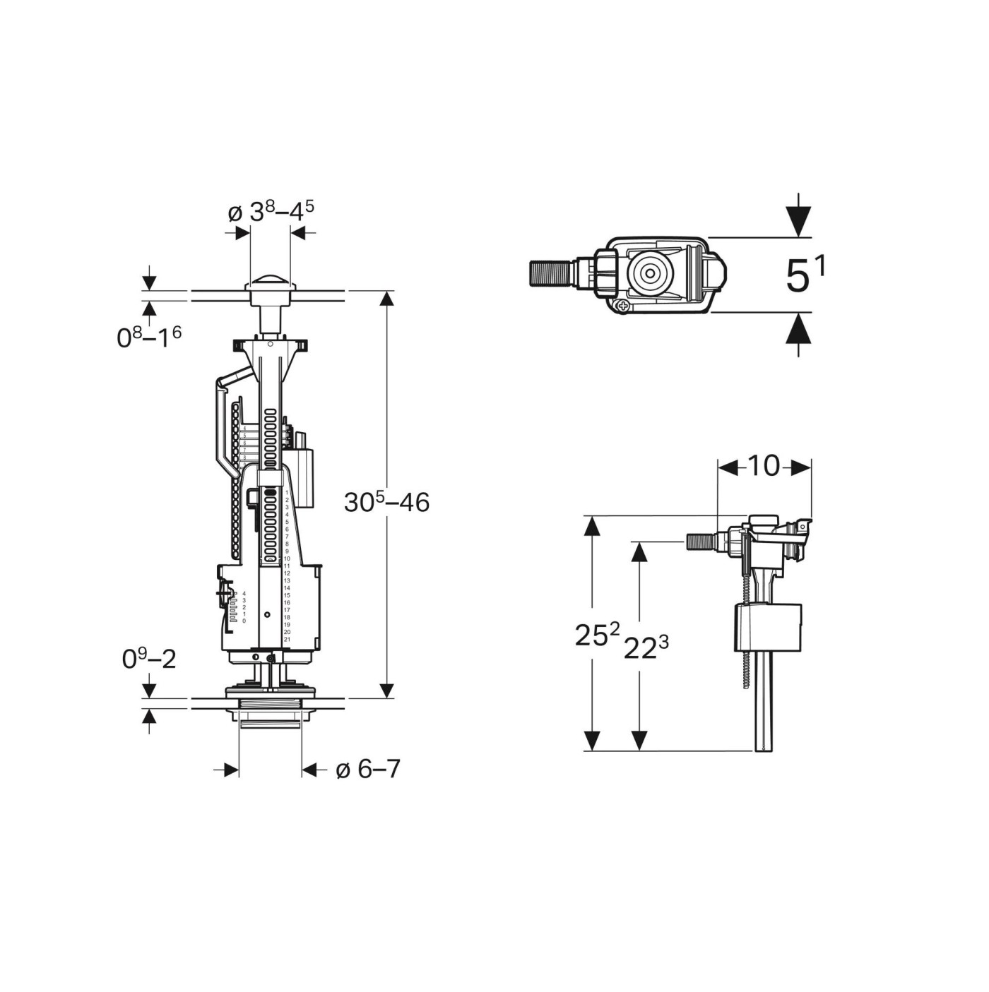 Geberit Chrome garnitura: odvnodni ventil tip 240 i dovodni ventil tip 333 sa bočnim priključkom 136.932.21.3 