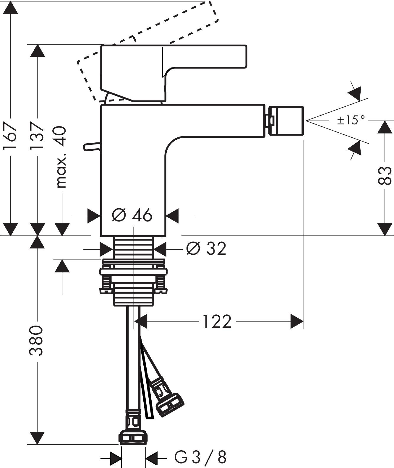 Hansgrohe Metris S Chrome baterija (slavina) za bide sa odlivnim ventilom sifona pop-up 31261000