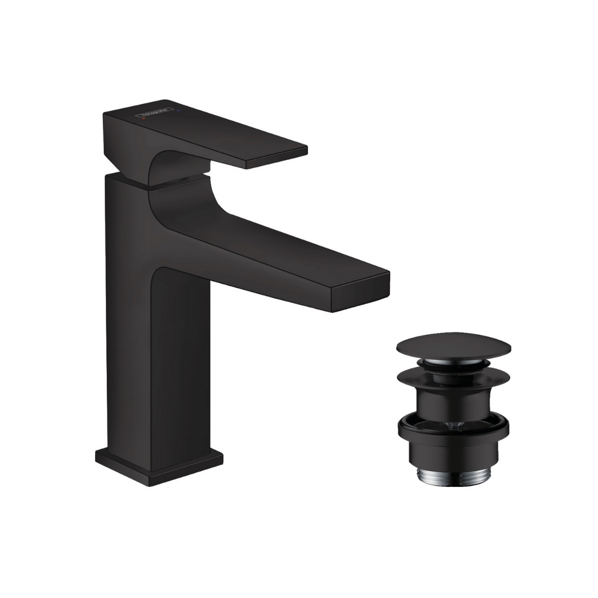 Hansgrohe Metropol 110 Matt Black Air Power EcoSmart baterija (slavina) za umivaonik sa odlivnim ventilom sifona push-open metalnim 32507670