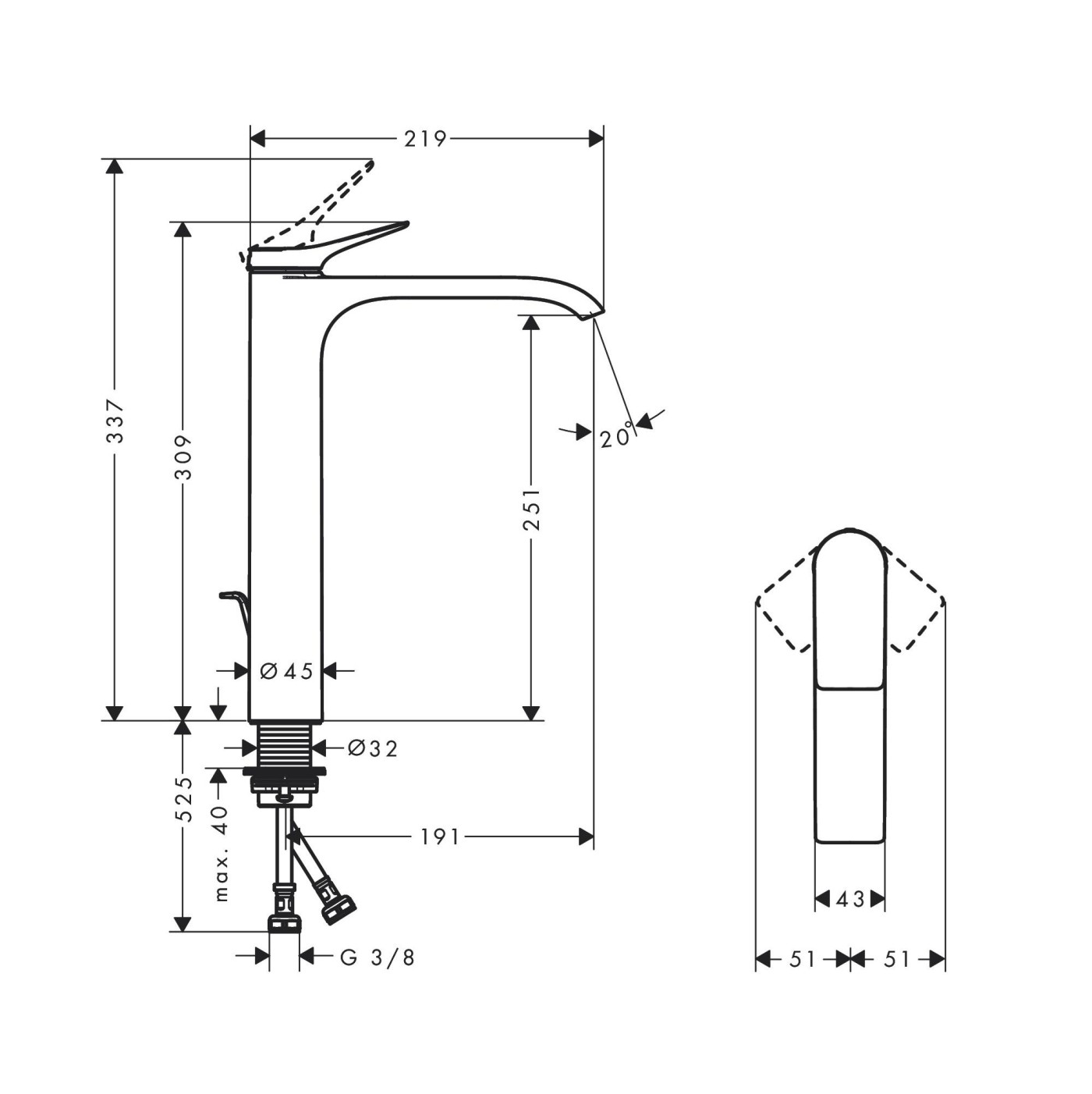 Hansgrohe Vivenis 250 Chrome baterija (slavina) za umivaonik sa odlivnim ventilom sifona pop-up 75040000