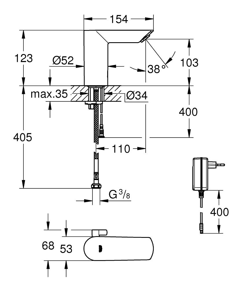 Grohe Bau Cosmopolitan E Chrome senzorska baterija (slavina) za umivaonik set sa transformatorom 36453000